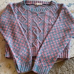 Women's pink and blue woven Cable Knit Sweater. Size small.